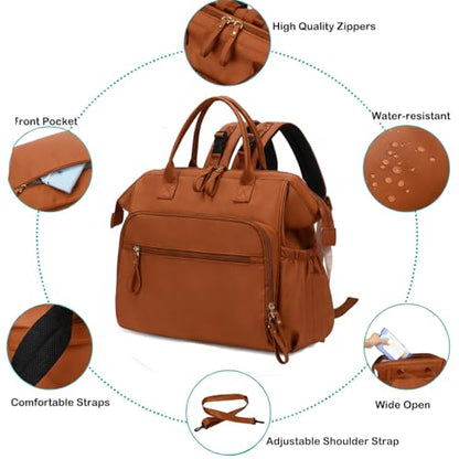 LORADI Large Diaper Bag Tote, Hospital Bag, Baby Shower Essential | 14 Pockets, Convertible, Stroller Clips, 3 Insulated Pockets, Water-resistant, Easy to Clean - color: Brown, size: Large-20L