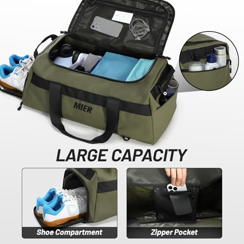 MIER Gym Bag for Men Large Duffel Backpack with Shoe Compartment, 60L Convertible Duffle Bags Weekender Overnight Bag for Gym Sports Travel, Green - color: Green