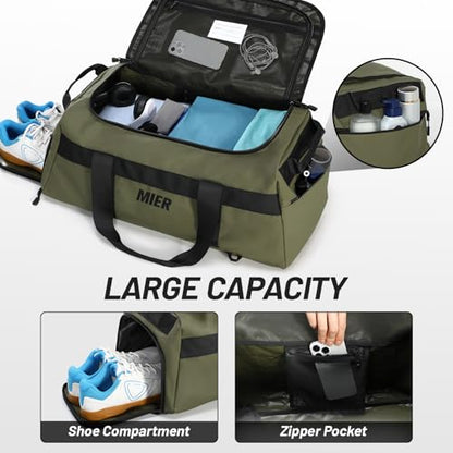 MIER Gym Bag for Men Large Duffel Backpack with Shoe Compartment, 60L Convertible Duffle Bags Weekender Overnight Bag for Gym Sports Travel, Green - color: Green