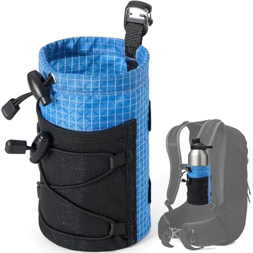 Water Bottle Holder Pouch with Hook Buckle, Backpack Water Bottle Holder Mesh Bag Carrier Fits for 8-24oz Bottles for Hiking, Running, Travel, Outdoor Backpack Accessories & Attachments - color: Blue