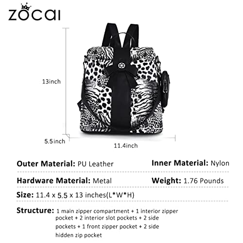 ZOCAI Backpack Purse for Women Fashion Backpack Purses PU Leather Daypacks Anti-Theft Shoulder Bag Satchel Purse - color: Black Leopard