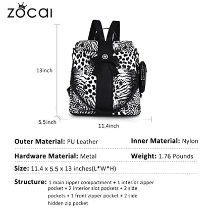 ZOCAI Backpack Purse for Women Fashion Backpack Purses PU Leather Daypacks Anti-Theft Shoulder Bag Satchel Purse - color: Black Leopard