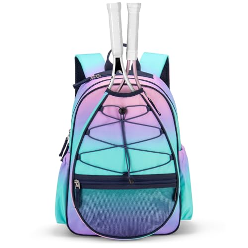 Choco Mocha Kids Tennis Bag, 16 Inch Youth & Junior Tennis Backpack with Shoe Compartment, Holds 2 Rackets (21–23 Inch) - color: Purple Blue