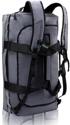 Haimont Heavy Duty Outdoor Gear Duffel Backpack, Grey | 60/90L Sizes, Tarpaulin Build, D-Shaped Opening, Stowable Straps, Camp Storage - color: Grey, size: 60L