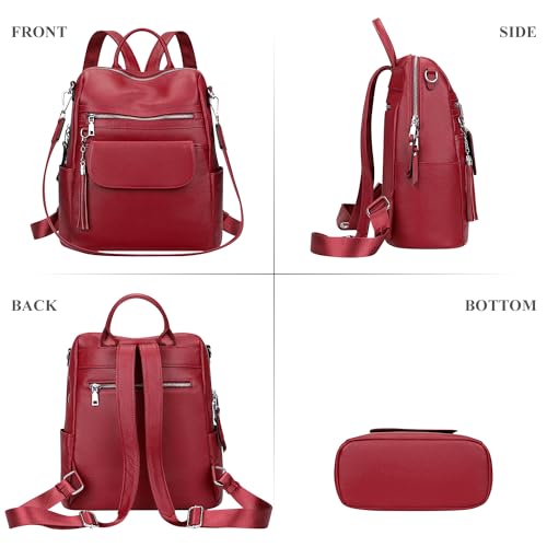 ALTOSY Genuine Leather Backpack Purse for Women Large Convertible Shoulder bag Ladies Crossdody Bag with Tassel(S115 Wine Red) - color: Red Wine