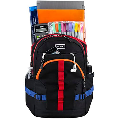 FUEL Hiking Laptop Backpack, College Bookbag, Travel Daypack with 5 Compartments, Dynamo Tech Pocket, 18.5 Inches - color: Black W/ Orange