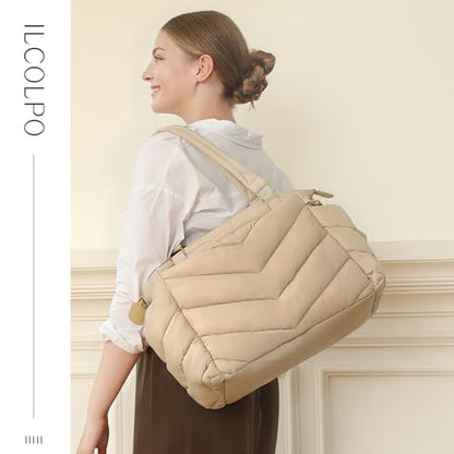 Diaper Bag Tote, Diaper Bag Backpack,Puffer Tote Bag with Pacifier Case, Lightweight Mommy for Hospital, Puffy with 10 Pockets, Convertible Baby for Travel, Apricot - color: Apricot