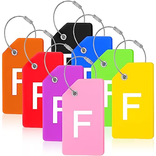 8 Pcs Initial Letter A-Z Luggage Tags Silicone Suitcase Instrument Tag with Name Card and Stainless Steel Loop(Letter F,Colorful) - size: Letter F, style: Colorful