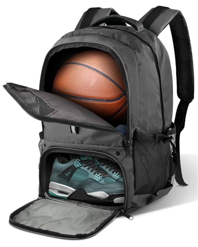 BROTOU Basketball Backpack, Large Basketball Bag with Shoes and Ball Compartment, Soccer Backpacks for Basketball/Volleyball - color: Dark Grey