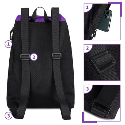 Lohol Large Mesh Drawstring Backpack with Shoe Bag, Durable Swimming String Sack with Handle for Sports Gym Yoga Beach Travel - color: Purple