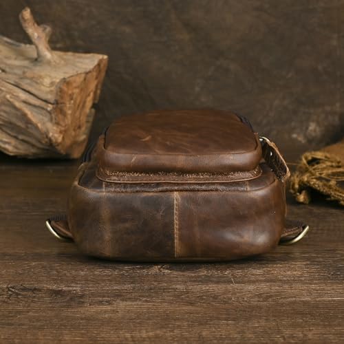 Le'aokuu Men Fashion Casual Tea Designer Travel Hiking Crossbody Chest Sling Bag Rig One Shoulder Strap Bag Men Leather 8015 | Fashion - color: C Dark Brown