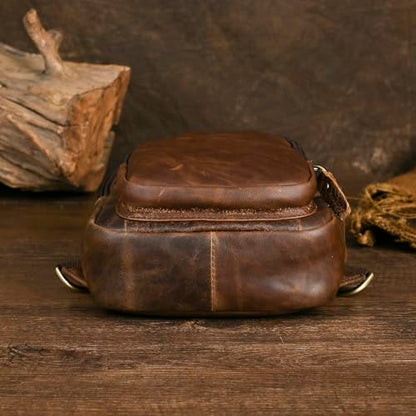 Le'aokuu Men Fashion Casual Tea Designer Travel Hiking Crossbody Chest Sling Bag Rig One Shoulder Strap Bag Men Leather 8015 | Fashion - color: C Dark Brown