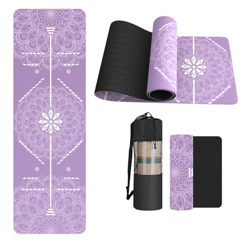 FOLAI Extra Thick Yoga Mat 6mm，pilates mat thick - Non-Slip Exercise Mat for HIIT, Pilates & Home Workouts & Workout with Free Carry Strap - color: body line purple