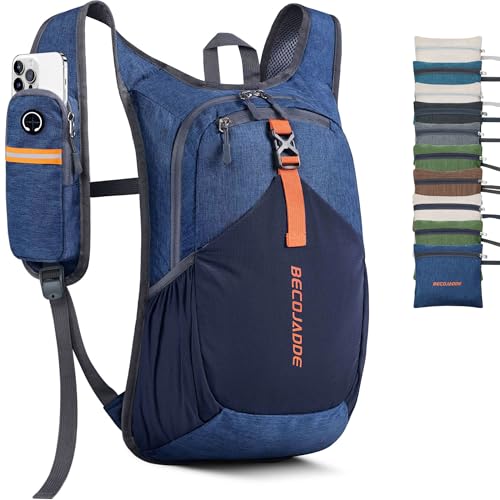 BECOJADDE 15L Small Hiking Backpack for Men Women Foldable Packable Back Pack Ultralight Hiking Daypack for Travel Camping Outdoor, Navy Blue - color: Navy Blue, size: 15L