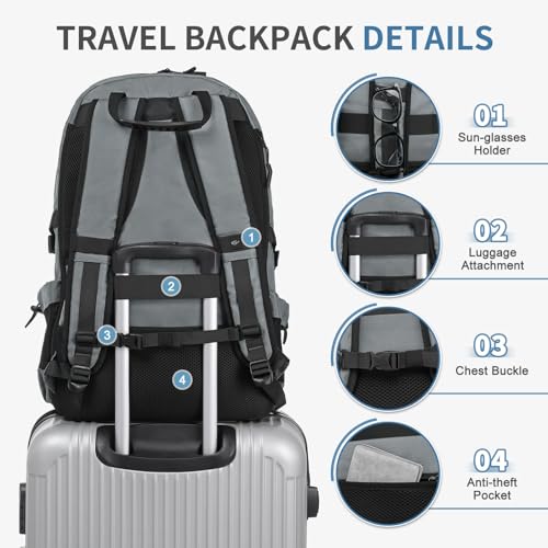 Travel Backpack 45L TSA Approved Carry on Backpack with Shoe Compartment & Wet/Dry Separation, Laptop Bag Fits 18.4 Inch Computer, Water Resistant Backpack for Men Women, Grey - color: Expandable Grey