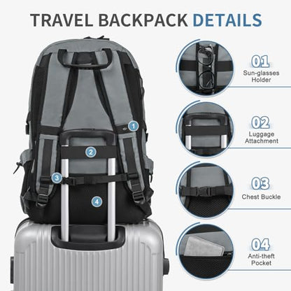 Travel Backpack 45L TSA Approved Carry on Backpack with Shoe Compartment & Wet/Dry Separation, Laptop Bag Fits 18.4 Inch Computer, Water Resistant Backpack for Men Women, Grey - color: Expandable Grey