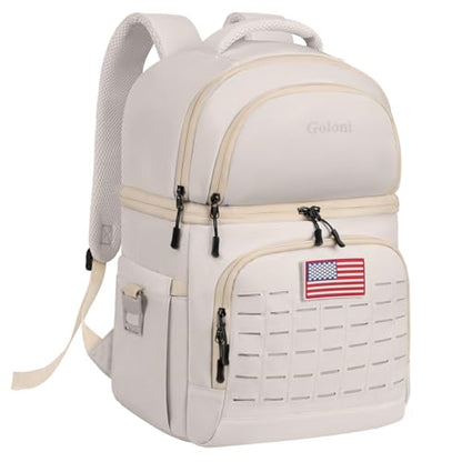 Goloni 40L Insulated Cooler Backpack, Leakproof Lightweight Soft-Sided Cooler with Cooler Compartment - color: Beige