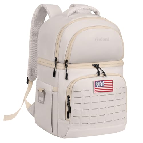 Goloni 40L Insulated Cooler Backpack, Leakproof Lightweight Soft-Sided Cooler with Cooler Compartment - color: Beige