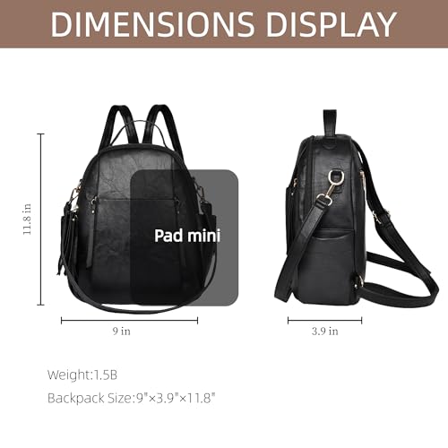 Small Backpack for Women Designer Leather Mini Backpack Purse Ladies Fashion Roomy Shoulder Handbag - color: Black