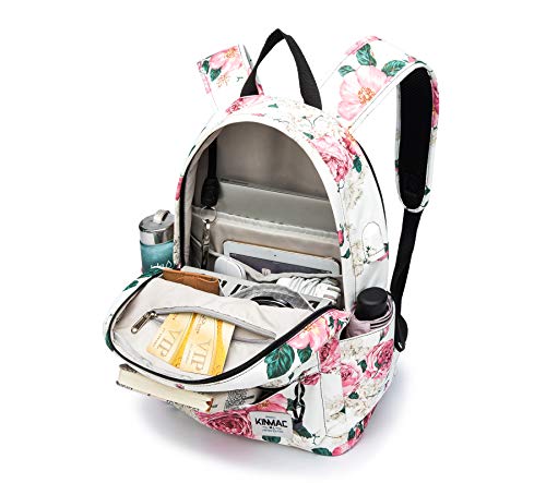 Kinmac Peony Pattern 15 inch Waterproof Laptop Travel Outdoor Backpack With USB Charging Port For 13 inch 14 inch and 15.6 inch Laptop - color: Peony