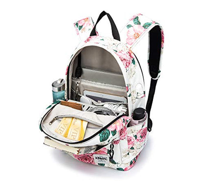 Kinmac Peony Pattern 15 inch Waterproof Laptop Travel Outdoor Backpack With USB Charging Port For 13 inch 14 inch and 15.6 inch Laptop - color: Peony