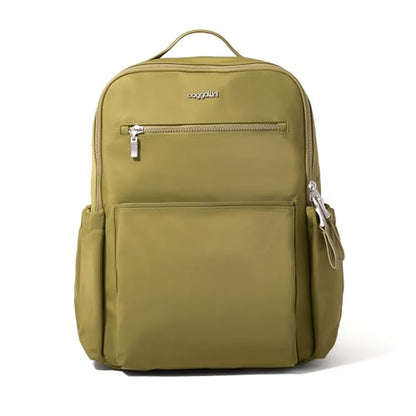 Baggallini Tribeca Expandable Laptop Backpack - 15"x11" Lightweight RFID Computer Bag for Work & Travel with Luggage Sleeve - color: Sage Twill