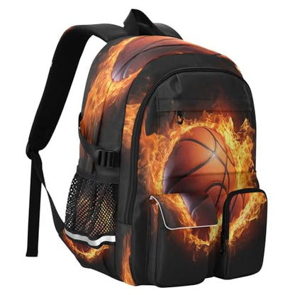 Bolaz Flame Basketball Travel Backpack 14 Inch Laptop Computer Bag Sturdy School Bag College Bookbag