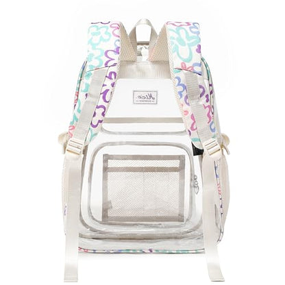 OKKID Heavy Duty Clear Backpack for School Girls Clear Bookbag Transparent Backpack for work See Through Plastic School Bags - color: Beige
