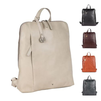 12.5 Inch Genuine Leather Backpack for Women and Men, Beige Leather Backpack with Adjustable Shoulder Strap - color: Beige