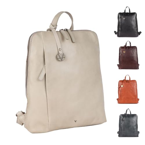 12.5 Inch Genuine Leather Backpack for Women and Men, Beige Leather Backpack with Adjustable Shoulder Strap - color: Beige