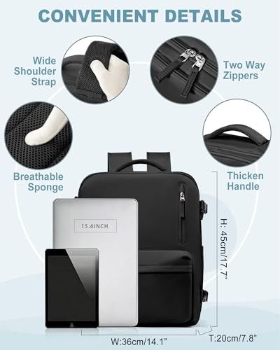 VECAVE 18x14x8 TSA-Approved Personal Item Backpack – Under Seat Carry-On Travel Bag for Women, Fits 15.6" Laptop, with Water Bottle & Shoe Pouch, Airline Travel Backpack Flight approved Black - color: H1-black, size: Large