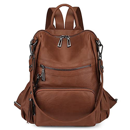 Uromee Travel Backpack Purse for Women Vegan Leather Ladies Fashion Tassel Shoulder Bag Convertible - color: 0243 Brown Mixed
