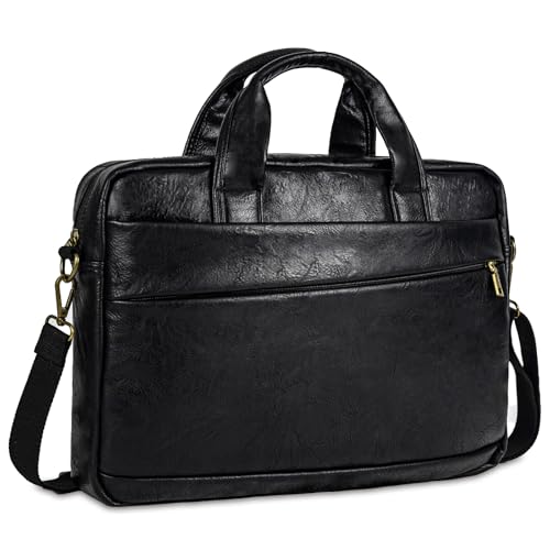 Stuery Faux Leather Messenger Bag for Men 15.6 Inch: Laptop Bag Briefcase Computer Handbags Shoulder Crossbody Bag with Padded Laptop Sleeve for Work College Travel, PU Black - color: Pu Small Black
