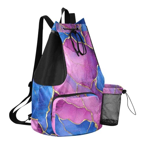 Mens Drawstring Bags Camp Bag With Water Bottle Pocket Cinch Sack Waterproof Marble Royal Blue Hot Pink - color: Color 10