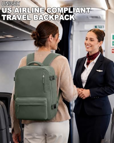 VECAVE 18x14x8 TSA-Approved Personal Item Backpack – Under Seat Carry-On Travel Bag for Women, Fits 15.6" Laptop, with Water Bottle & Shoe Pouch, Airline Travel Backpack Flight approved Green - color: H6-green, size: Large