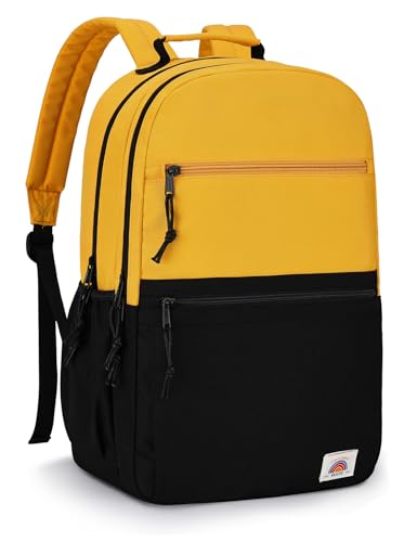 VASCHY Lightweight School Backpack for Kids Ages 9–18 | Classic Cute Aesthetic Bookbag for Middle & High School Boys Girls Black Yellow - color: Yellow Black-l, size: Large-17in