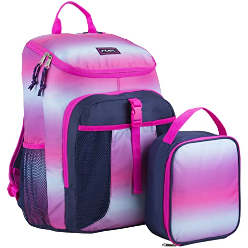 FUEL Lunch Backpack Set Top Loader Teens Student Water Resistant Bookbag Bag Soft Reusable Insulated Cooler Lunch Box Thermal Travel Office Lunch Bag, Pink Ombre Gradient - color: Pink Ombre Gradient