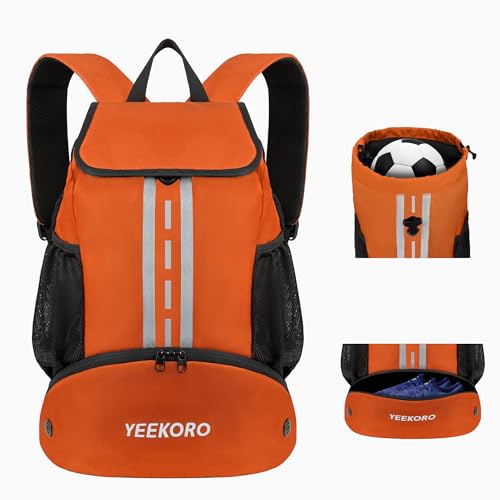 Soccer Backpack Multifunctional Sport Gym Bags with Dry-wet Separate & Shoe Compartment for Basketball Volleyball - color: Upgraded Orange