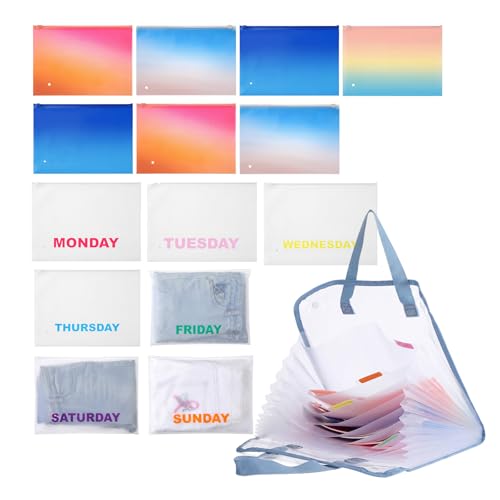 Tallew 15 Set Packing Cubes for Travel Days of Week Packing Cubes Weekly Organizer with Storage Bag Camping Luggage Organizers for Travel Summer Camp Essentials Suitcases(Blue) - color: Blue