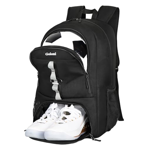 Goloni Youth Soccer Bag,Basketball Bag with Ball Compartment & Shoe Compartment,Backpack for Football Volleyball Basketball - color: Black