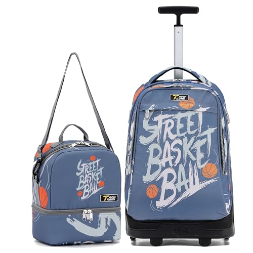 NEW TILAMI 19 Inch Rolling Backpack with Lunch Bag for Girls Boys Wheeled Laptop Backpack Durable Carry-on Bag School Travel, Street Basketball - color: Blue Street Basketball