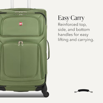 SwissGear Sion Softside Expandable Spinner Luggage Durable Lightweight Travel Suitcase, Evergreen, Checked-Medium - color: Evergreen, size: Checked-Medium