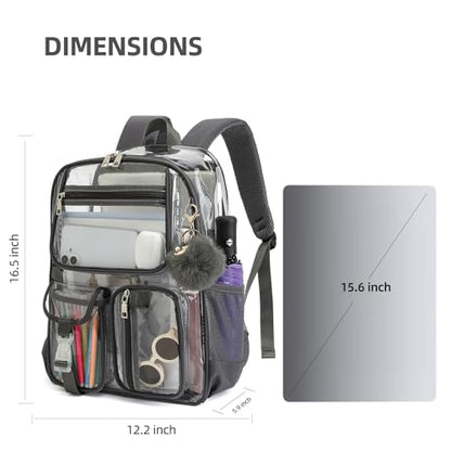 Clear Backpacks for Girls Boys, Heavy Duty PVC Transparent School Bookbag See Through Back Pack for College Work Travel (Dark Grey) - color: Dark Grey