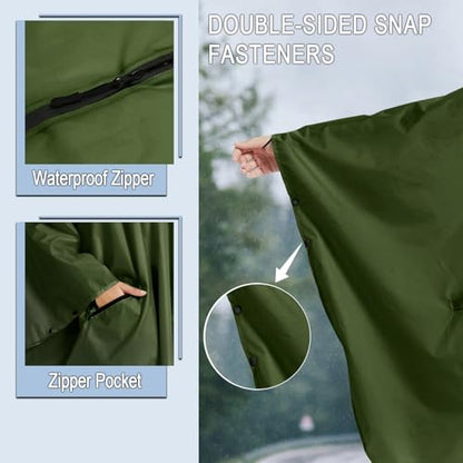 Fashion Hooded Rain Poncho Waterproof Raincoat Jacket with pocket for Women/Men/Adult - color: Army Green