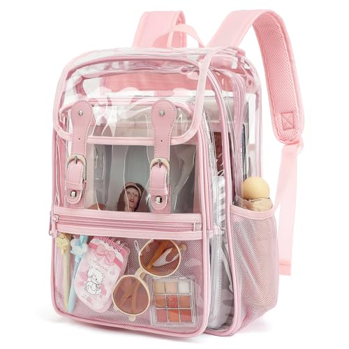 Heavy Duty Clear Backpack Stadium Approved Transparent Backpacks for School College Festival Work Travel (Light pink) - color: Light Pink