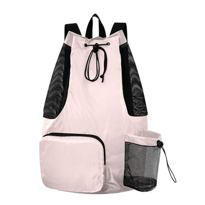 Drawstring Gym Sackpack With Pockets Drawstring Bags with Wet Dry Compartments Misty Rose Solid Color