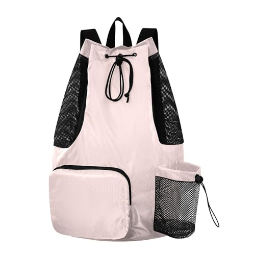 Drawstring Gym Sackpack With Pockets Drawstring Bags with Wet Dry Compartments Misty Rose Solid Color