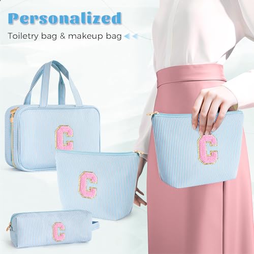 Gifts for Teen Girls Women - Personalized Toiletry Bag Initial Makeup Bag | Travel Cosmetic Bag | 8 9 10 11 12 13 14 15 16 Years Old Girl Gift Trendy Stuff - Blue C - color: Blue, style: C