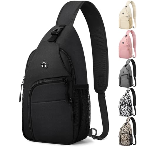 Pritent Crossbody Bags for Women Man Waterproof Sling Bag Backpack Trendy Casual Cross Body Bag with Convertible Shoulder Strap Chest Bag for Camping Hiking Travel Essentials (Black, Medium ) - color: Black, size: Medium