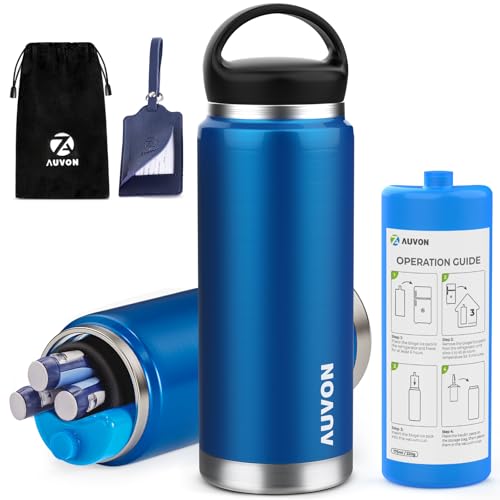 AUVON Large Insulin Cooler Travel Case, Med Anti-freezing and Handle Design | 44H Cold Vacuum Insulin Bottle with Medical ID Tag, Gel Ice Pack & Pouch, Diabetic Medical Cooler, TSA Approved